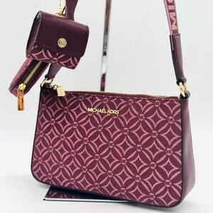 Michael Kors Jet Set Logo Crossbody Bag with Case for Apple AirPods Pro Ox Blood